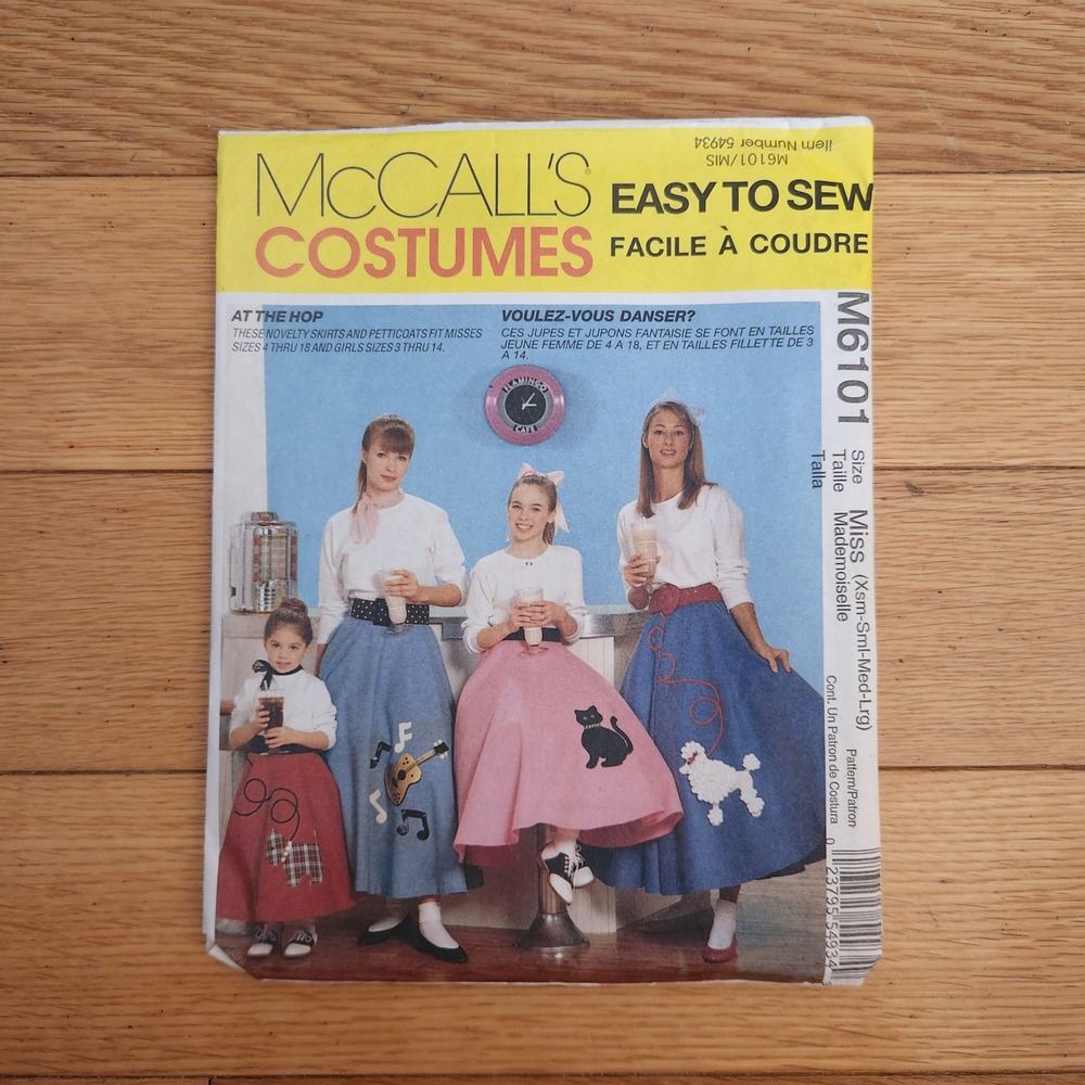McCall's M6101 Easy To‎ Sew Costumes Rockabilly Skirt Sewing Pattern Miss XS-L